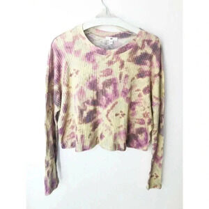 BP Womens SZ XL Ribbed Knit Top Long Sleeve Pink yellow